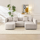 L-Shaped Modular Sectional Sofa With Ottoman, Living Room Furniture Set - Beige