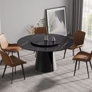 53.15" Round Modern Artificial Stone Carbon Steel Base Dining Table, Can Accommodate 6 People - Black / Gold by HouseOfZazla