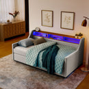 Twin Upholstered Sofa Bed With LED Lights, Storage Drawers, Adjustable Headboard & Wireless Charging - Beige by HouseOfZazla