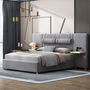 Upholstered Platform Bed, 2 Outlets And USB Charging Ports On Both Sides, 2 Bedside Pillows, Storage Shelves by Unique Piece Furniture