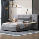 Upholstered Platform Bed, 2 Outlets And USB Charging Ports On Both Sides, 2 Bedside Pillows, Storage Shelves by HouseOfZazla