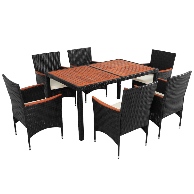 Walker Edison | Wicker Acacia Wood 7-Piece Outdoor Patio Dining Set