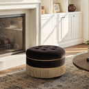 Yolanda 24" Round Upholstered Accent Ottoman - Deep Brown Velvet