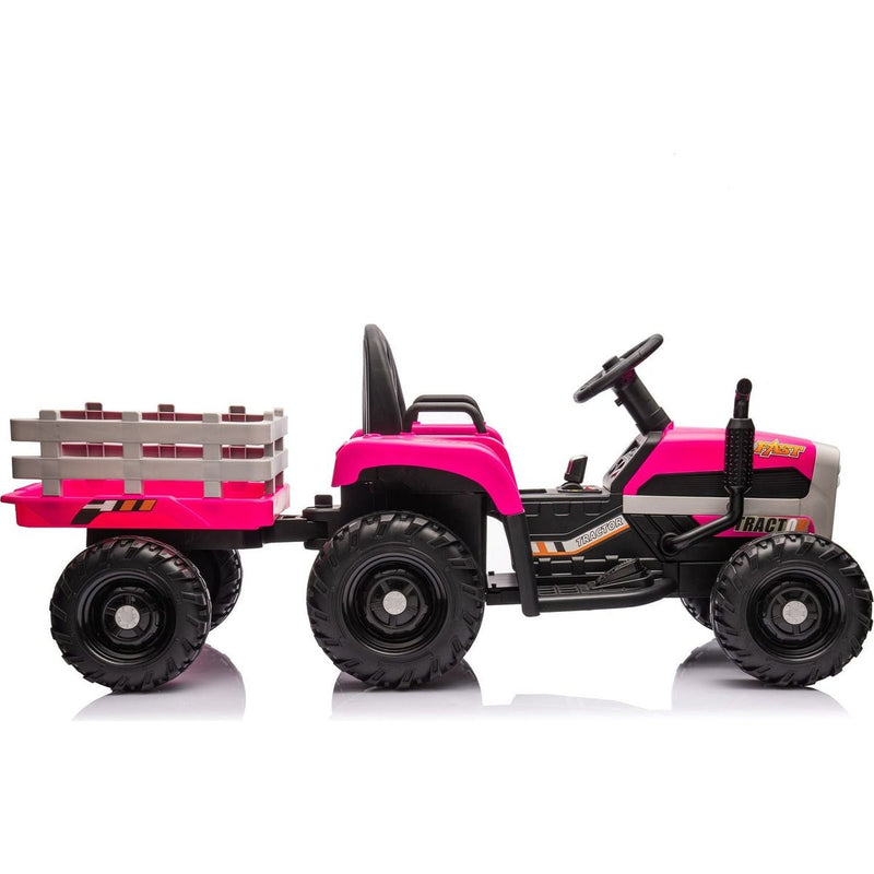 Ride on Tractor with Trailer,24V Battery Powered Electric Tractor Toy, 200wx2motor 1.86-4.97MPH/Remote Control,electric car for kids,Three speed adjustable,USB,MP3, Bluetooth,LED light, safety belt