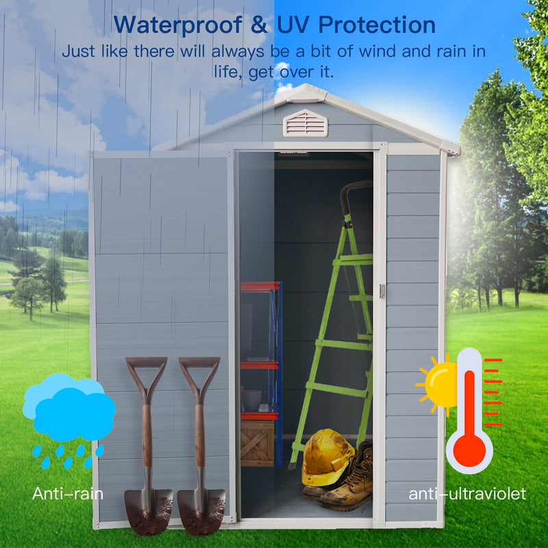 6x4ft Resin Outdoor Storage Shed Kit-Perfect to Store Patio Furniture,Grey