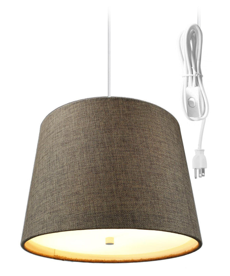 14"W 2 Light Swag Plug-In Pendant  Chocolate Burlap with Diffuser White Cord