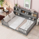 Floor Bed With Side Bookcase, Shelves, Guardrails by HouseOfZazla