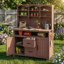 TOPMAX Large Fir Wood Potting Bench with Hutch and Storage by HouseOfZazla