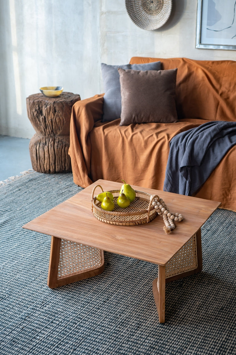 Walker Edison | Rattan Teak Coffee Table