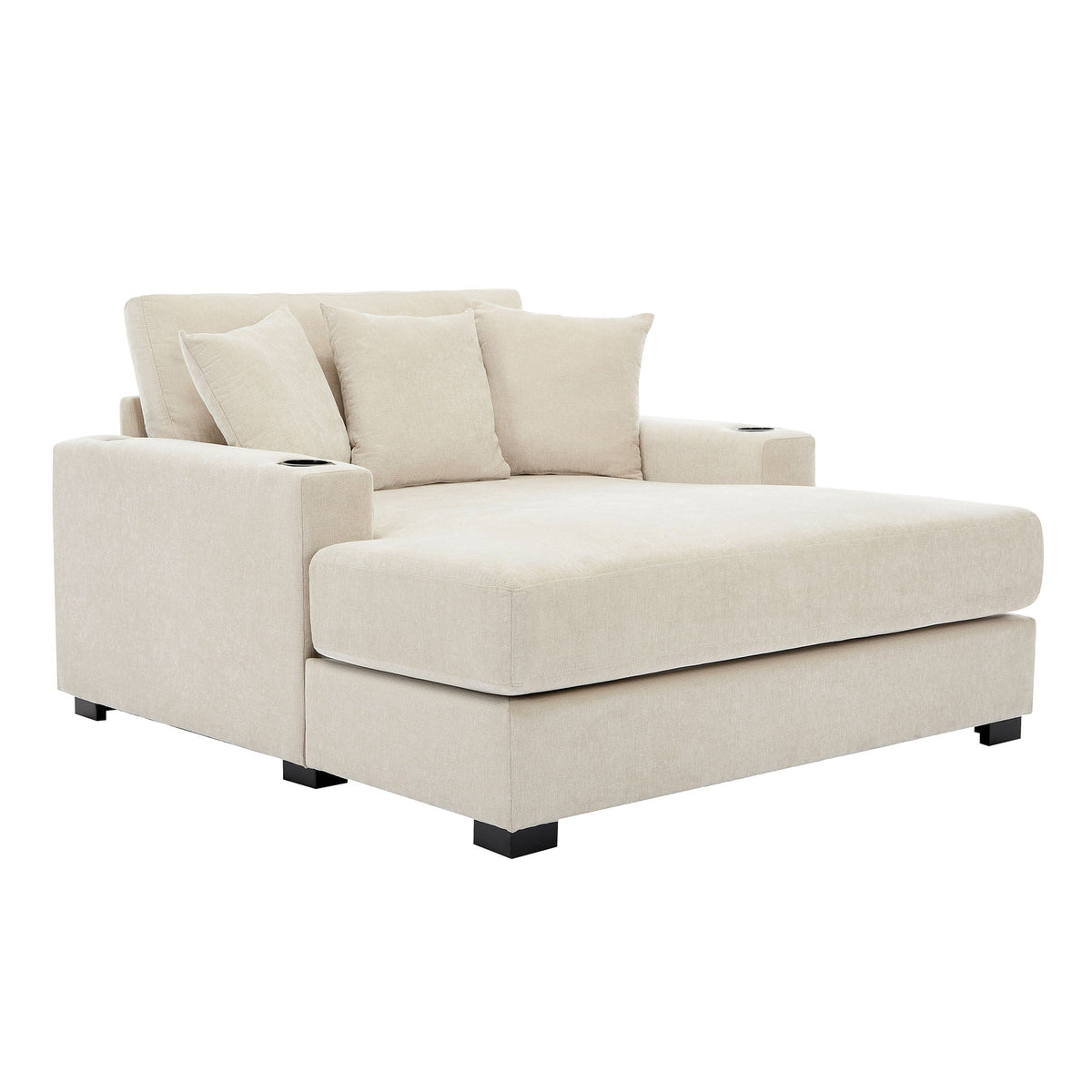 Oversized Chaise Lounger Modern Style Sofa Couch With Pillows, Charge Station & Cup Holders, photo 2 of 23