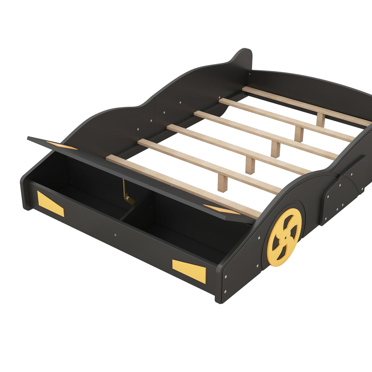 Race Car Shaped Platform Bed With Wheels And Storage, photo 23 of 40