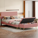 2 Pieces Bedroom Sets Queen Size Upholstered Bed Frame, Modern Corduroy Storage Ottoman,Pink