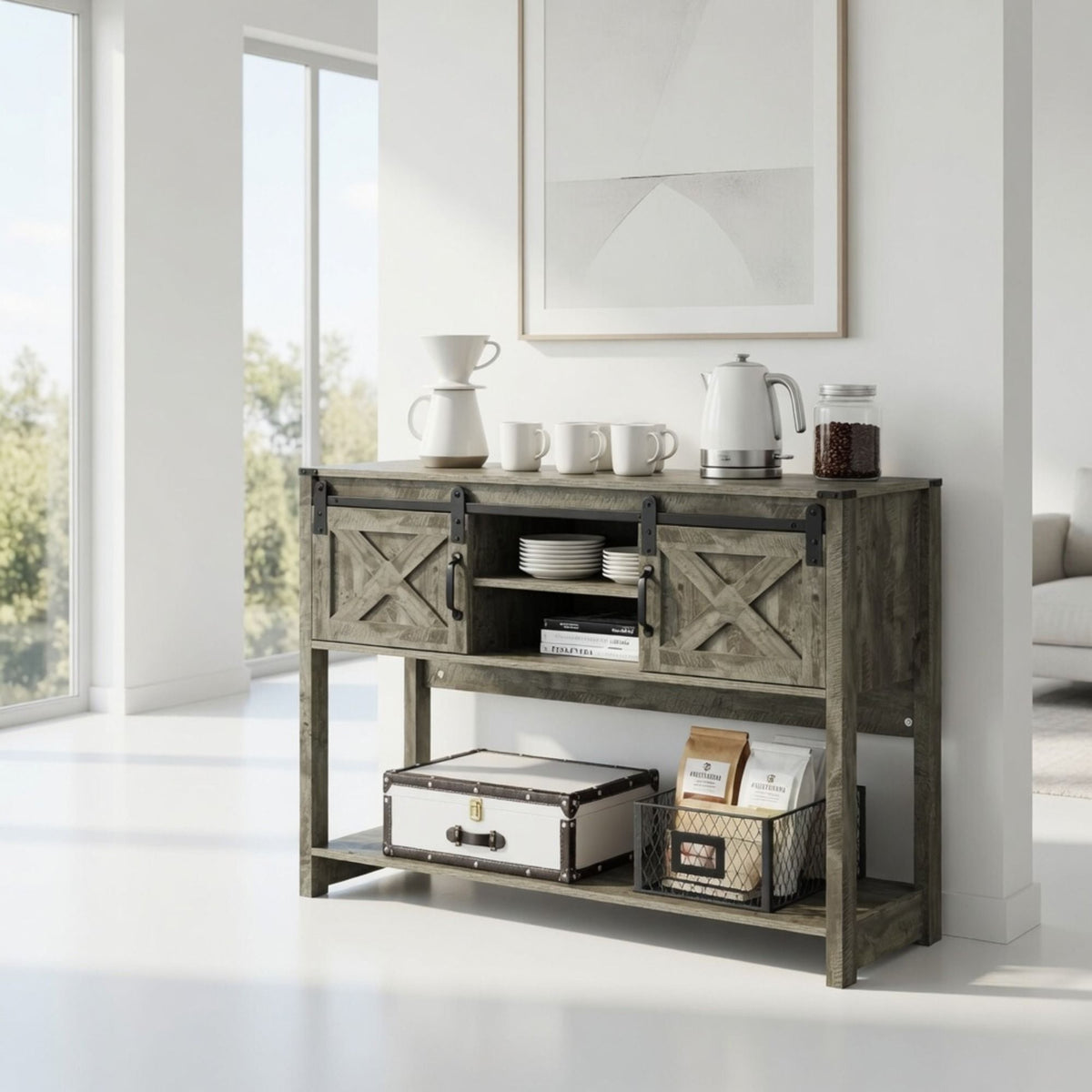Farmhouse Entryway Table With Sliding Barn Door, photo 33 of 40