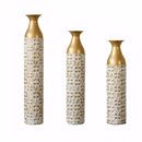 Mother's Day Gift Set Gilded White 3D Relief Flower Metal Vase Set - White / Gold by Unique Piece Furniture