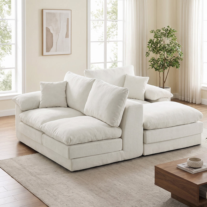 Modular U-Shape Sectional Sofa with Movable Ottoman, Chenille, Beige, photo 8 of 10