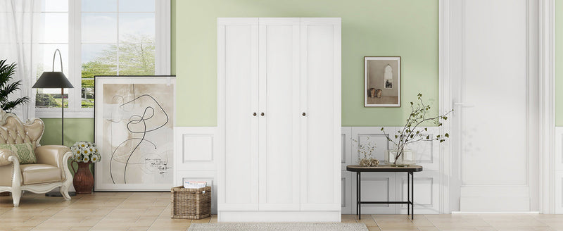 3-Door Shutter Wardrobe with shelves, White