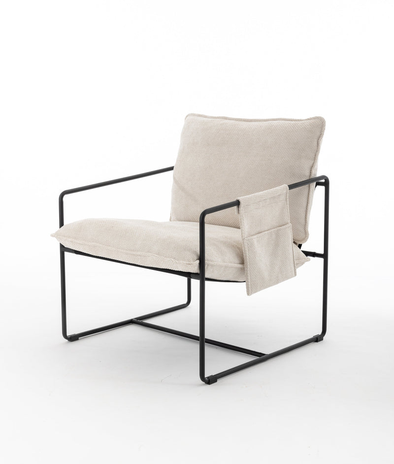 2 Sets 1 Case, Upholstered hanging armchair with arm pocket metal frame, crushed foam cushions and skin-friendly braid for living room and bedroom. Beige color