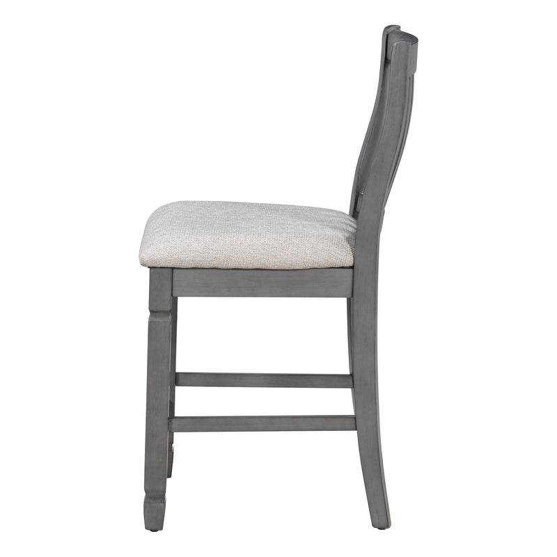 5-Piece Counter Height Dining Table Set in 2 Table Sizes with 4 Folding Leaves and 4 Upholstered Chairs for Dining Room (Gray+Beige Cushion)