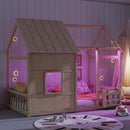 House Floor Bed With 7 Color LED Light, Built In Bookshelf by HouseOfZazla