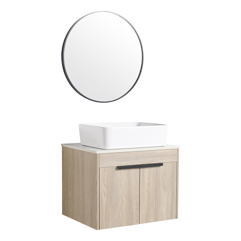 24" Modern Design Float Bathroom Vanity With Ceramic Basin Set, Wall Mounted White Oak Vanity With Soft Close Door, KD-PackingD-Packing Pieces