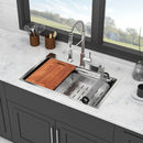 33" Drop In Kitchen Sink Single Bowl 16 Gauge Stainless Steel Ledge Workstation - Black by HouseOfZazla