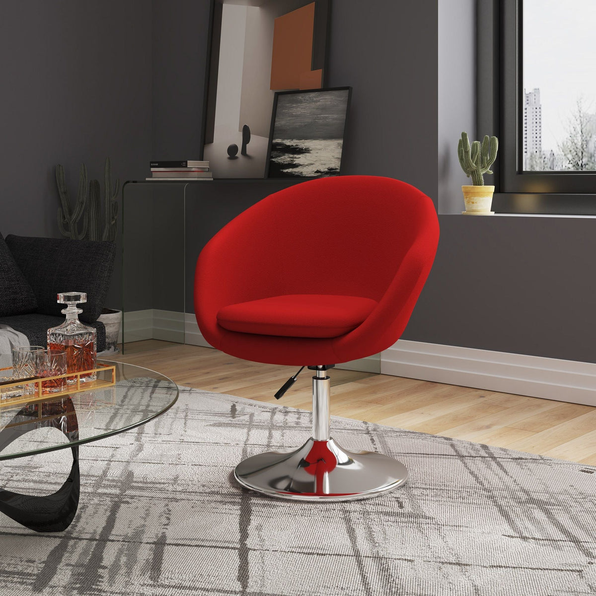 Upholstered Swivel Lounge Chair With Adjustable Height - Red, photo 4 of 6