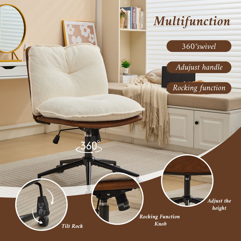 Walker Edison - Oversize Seat Cirss Cross Chair with Wheels, Elegant Design Computer Chair, Adjustable Height 360° Rolling Swivel Home Office Chair for Small Space, Dressing Room, Living Room (BROWN+WHITE)