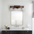 27" 4-Light Modern Farmhouse Bathroom Wall Sconce with Wood Accent