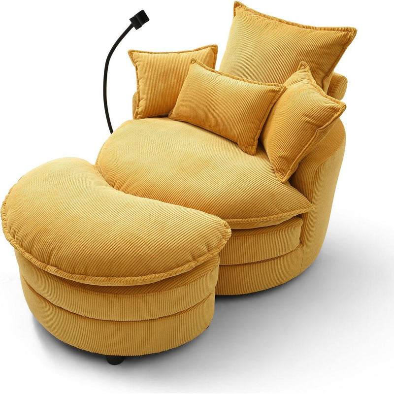 360° Swivel Accent Barrel Chair Modern Comfy Round Reading Sofa Swivel Chairs Circle Lounge Chair for Bedroom Living Room w/4 Pillow Lower Seating Heigh (Yellow)