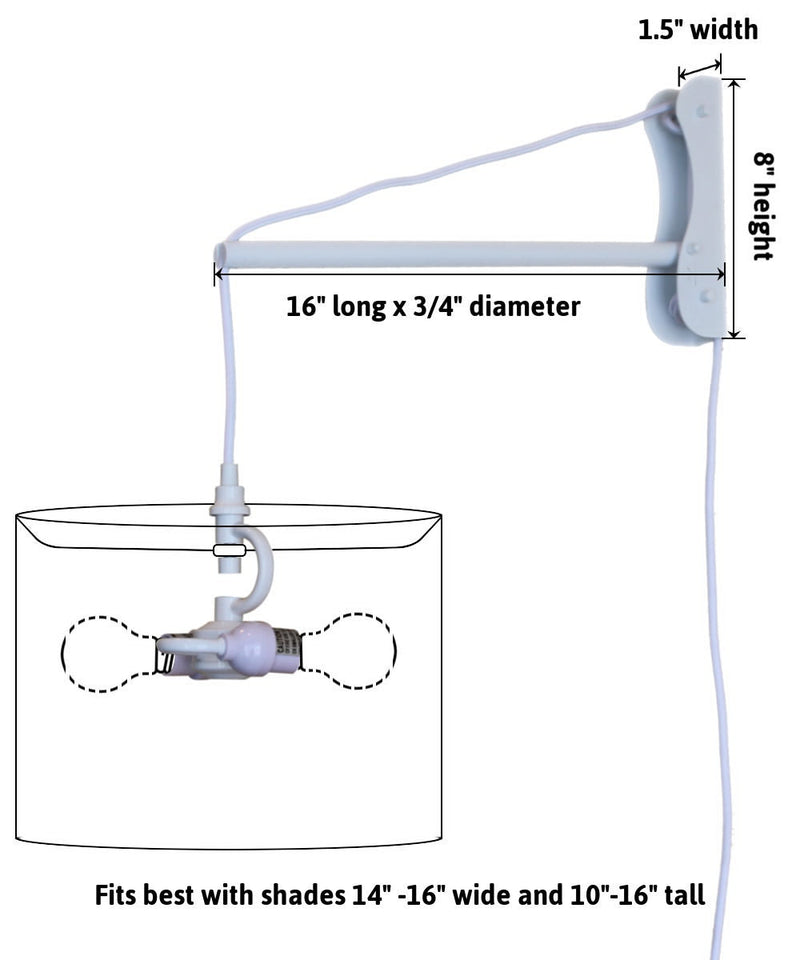 16"W 2 Light MAST Plug-In Wall Mount Pendant  White Linen Drum with Diffuser White Cord/Arm