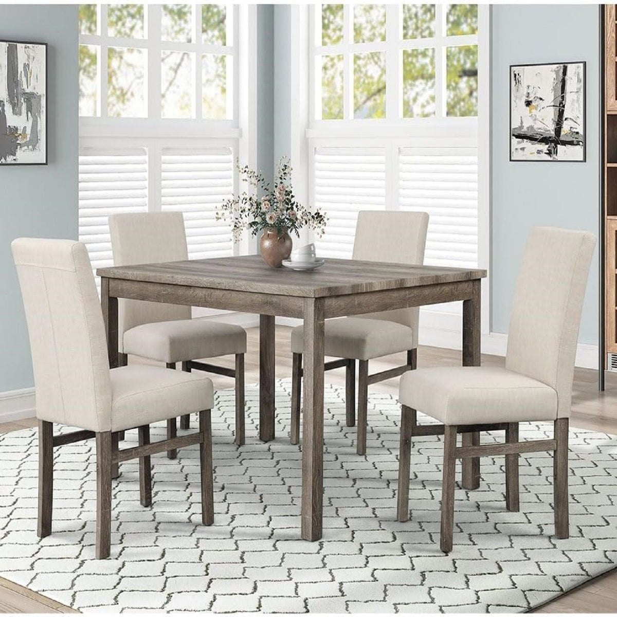5 Piece Transitional Dining Set With Table And Upholstered Chairs, photo 8 of 17