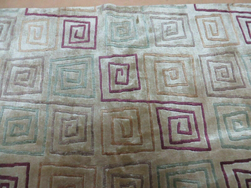 8' X 11' Modern Tibetan Nepal Art Deco Chinese Handmade Wool Silk Rug Abstract