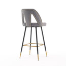 Akoya Collection Modern Contemporary Velvet Upholstered Connor 28" Bar Stool & Counter Stools with Nailheads and Gold Tipped Black Metal Legs, Set of 2 (Gray)