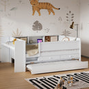 Twin Daybed With Drawers, Trundle, Headboard Storage, Study Desk, And USB Charging Station - White by HouseOfZazla