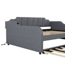 Full Size Upholstered Daybed With Trundle And USB Charging - Gray by HouseOfZazla