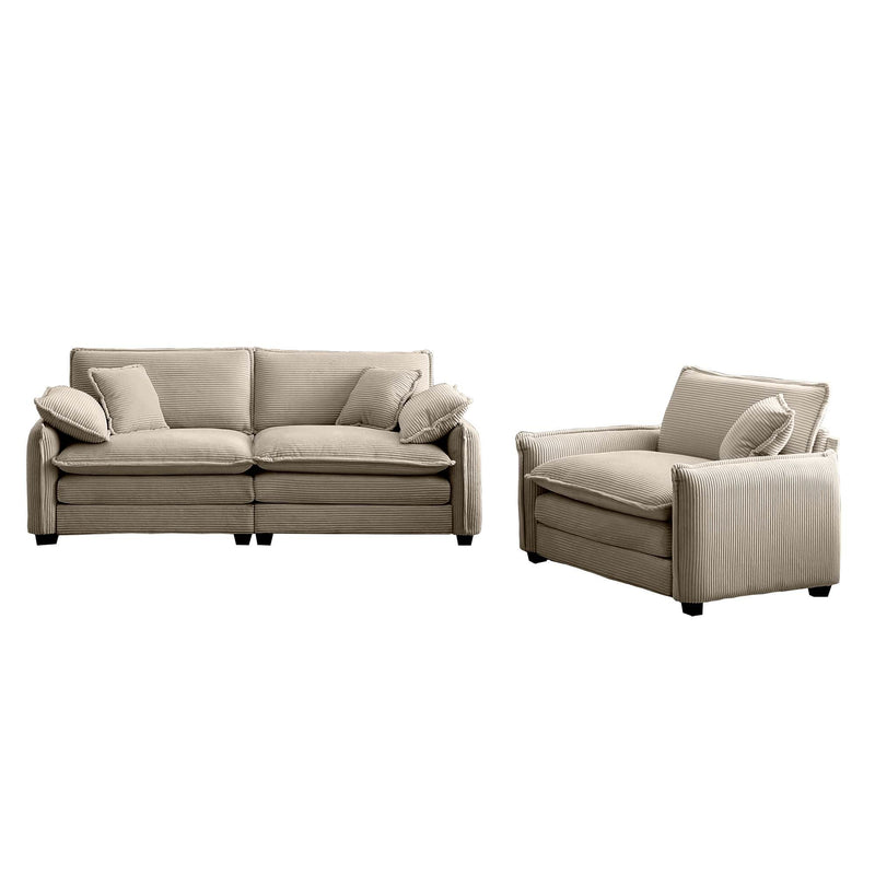 Walker Edison - Modern Living Room Sofa Two Pieces Set, Suitable for Living room and Small Apartment , 2 Pieces Sofa Set Consists of a Single Seat Sofa and a 2-Seater Sofas,Tan Corduroy