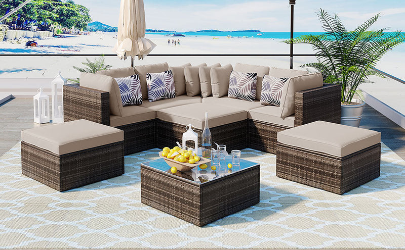 Walker Edison | Wicker 8-piece Outdoor Lounger Sofa Set