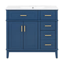 Bathroom Vanity With Ceramic Sink, Soft-Close Doors, 4 Storage Drawers - Blue