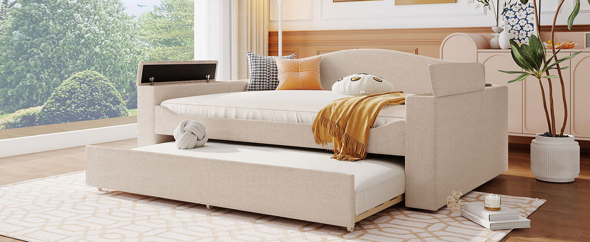Upholstered Daybed With Storage Armrests, Trundle And Latest Integrated tooth Audio System, photo 38 of 40
