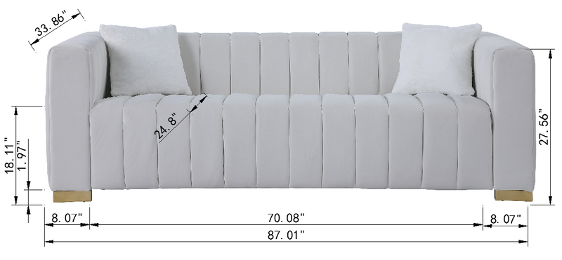 A modern channel sofa take on a traditional Chesterfield,White color,3 seater