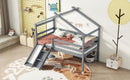 Low Loft House Bed With Slide, Ladder, Safety Guardrails, House Roof Frame by HouseOfZazla