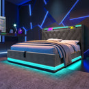 Upholstered Bed, 360 Surround LED Function, Remote Control, Hydraulic Storage Bed With USB, Type-C Charging (Without Mattress) by HouseOfZazla
