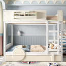 Full Bunk Bed with Trundle, Wood Bunk Bed Frame with Bookshelf