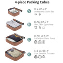 4 Piece Luggage Suitcase Set, Hard Shell Lightweight Expandable Travel Luggage With 4 Packing Cubes