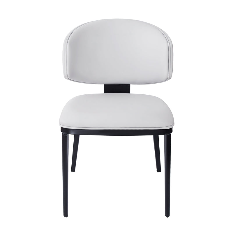 7 Pieces Contemporary Dining Set with Faux Leather Chairs and Metal Legs , Black+White+Natural Wood Finish