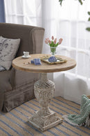 Antique Round Wood Table - Antique White / Gray by HouseOfZazla