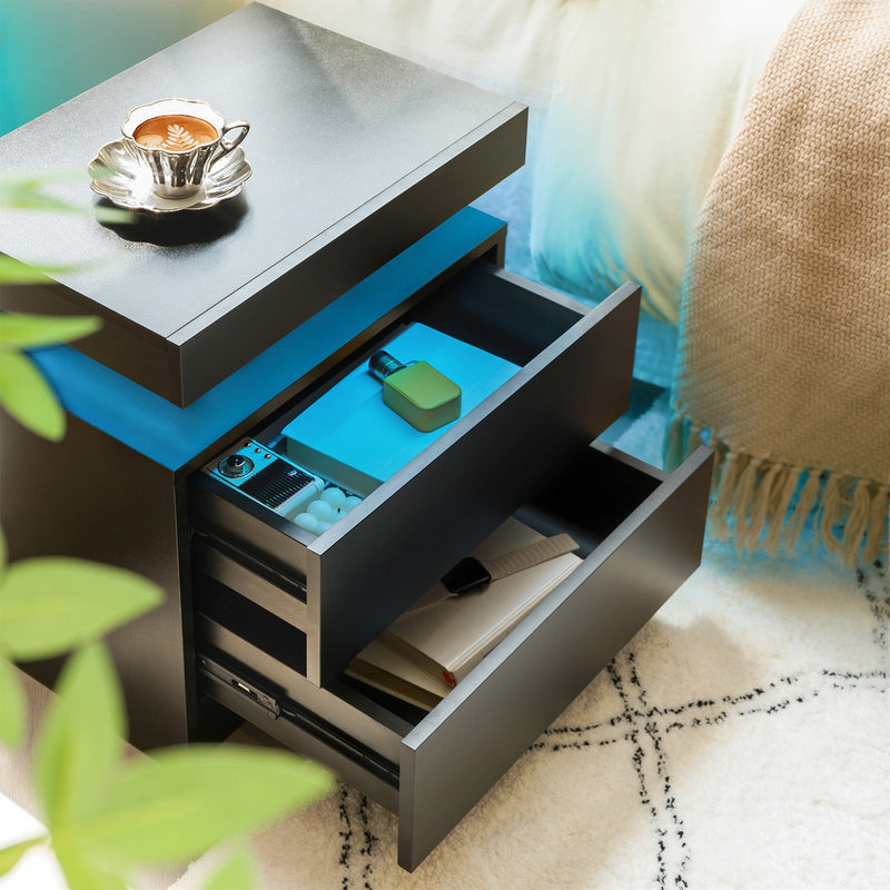 Modern LED Nightstand Bedside Table with 2 Drawers, photo 5 of 8