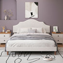 King Size, Upholstered Platform Bed Frame With Adjustable Headboard, No Box Spring Needed - White by HouseOfZazla