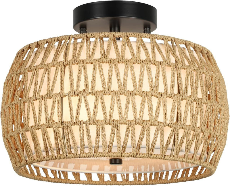 Walker Edison | Boho Rattan Flush Mount Ceiling Light