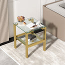 2-Piece Gold End Table, Tempered Glass Sofa Table with Golden Leg